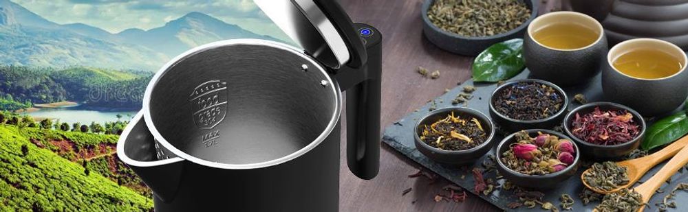 Balter Wasserkocher Edelstahl mit Temperatureinstellung 1,7L, 2200W, BPA-frei, LED-Anzeige, Temperaturwahl 40°C-100°C, Abschaltautomatik, Schwarz