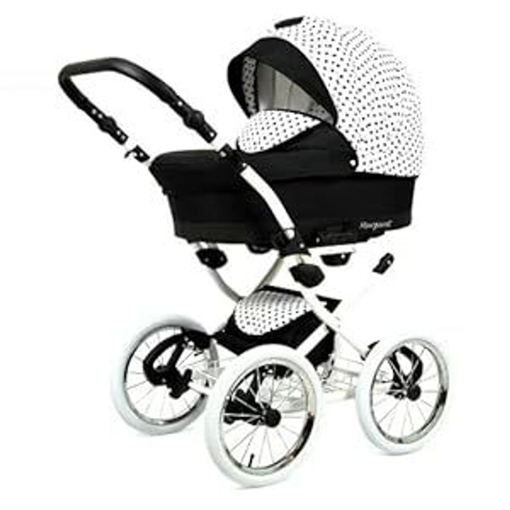 BabyLux® Margaret Exclusive | 4in1 Kinderwagen Set | White Dots | Kombikinderwagen | Kinderwagen