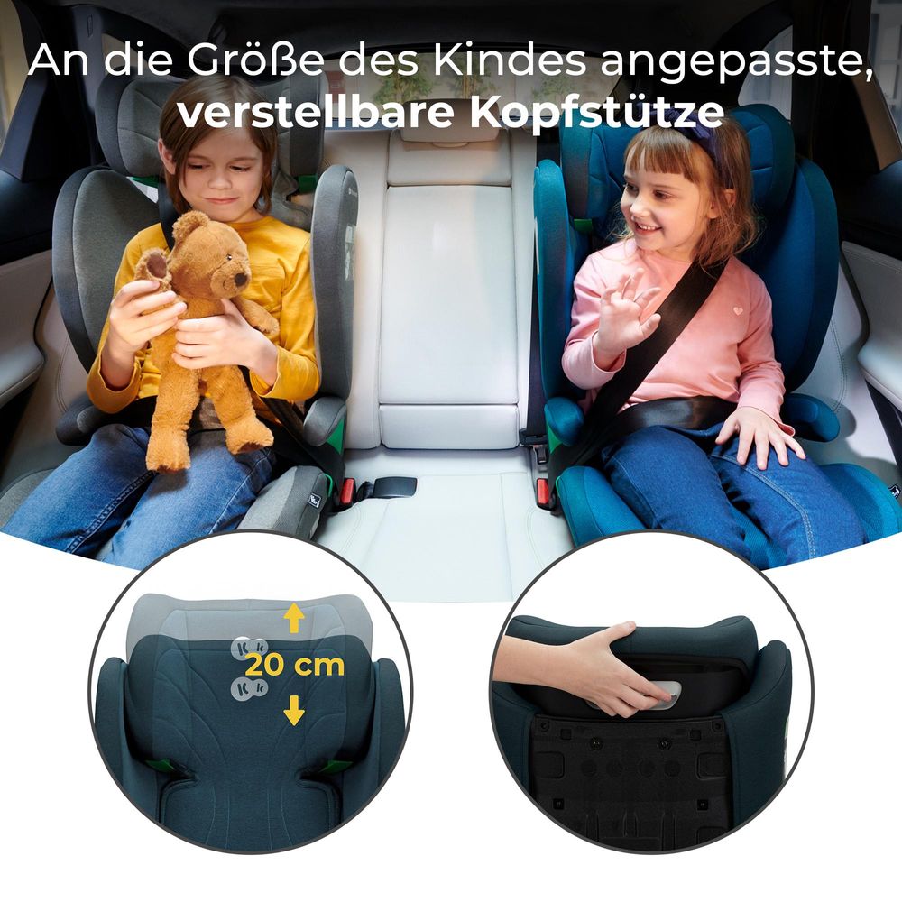 Kinderkraft JUNIOR FIX i-Size - Autositz 100-150 cm - R129 Norm - ISOFIX - SPS - H-GUARD - 10-fach verstellbare Kopfstütze - Waschbarer Bezug - Blau