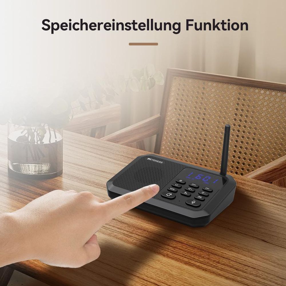 Retekess TH201 Gegensprechanlage, Drahtlose Gegensprechanlagen Für Zuhause, Reichweite 2 km, Bis Zu 99 Nebenstellen, 8-Stufige Lautstärkeregelung
