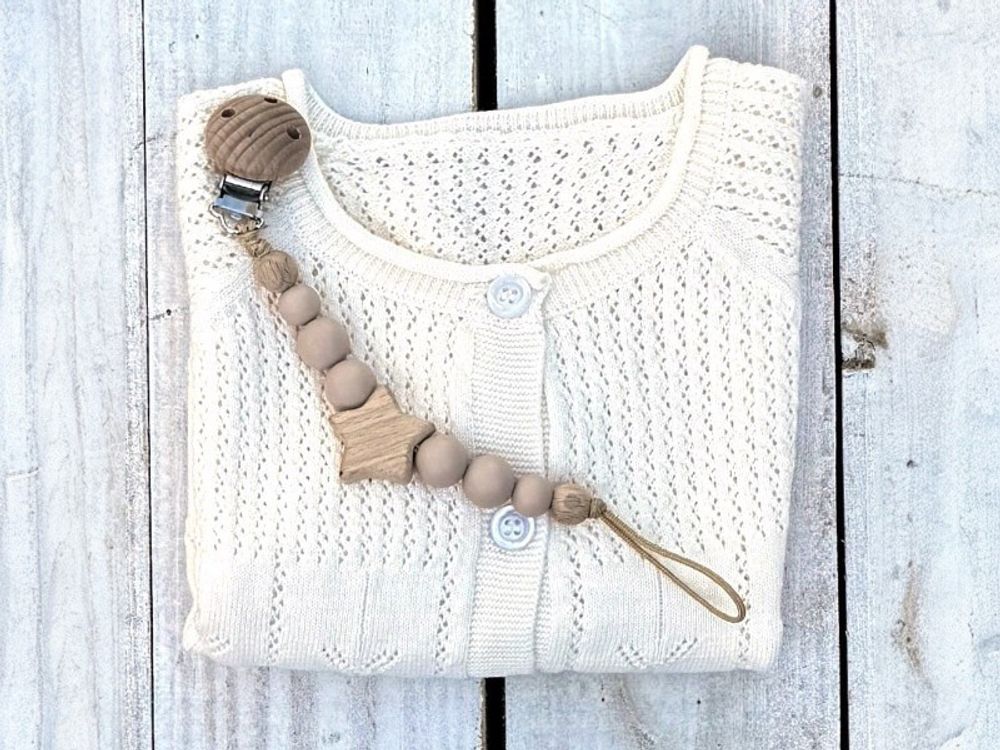 Zayno® Schnullerkette "Sternchen" in Blaugrau | Silikon, Holz, Geschenk zur Geburt, Baby, Schnullerband, Halter, Silikon-Holz, Neugeborenes