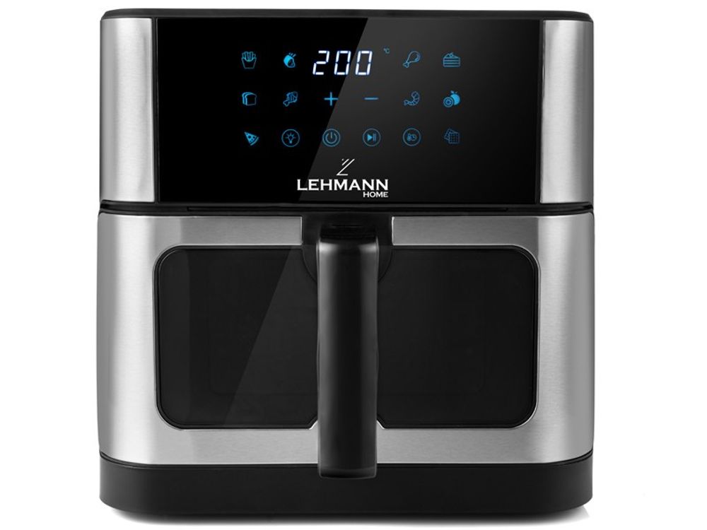 LEHMANN Heißluftfritteuse, Airfryer 1800 W, Kapazität 10L, 80°-200°, 12 Programmen, mit Sichtfenster - Backen und Frittieren Ohne Fett