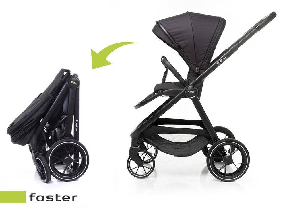 4Baby | Kinderwagen - Buggy Kinderwagen - Schwarz - mit drehbarem Sitz - leichtem Alurahmen, 5-Punkt Gurt, Einkaufskorb - bis zu 22 kg - Foster