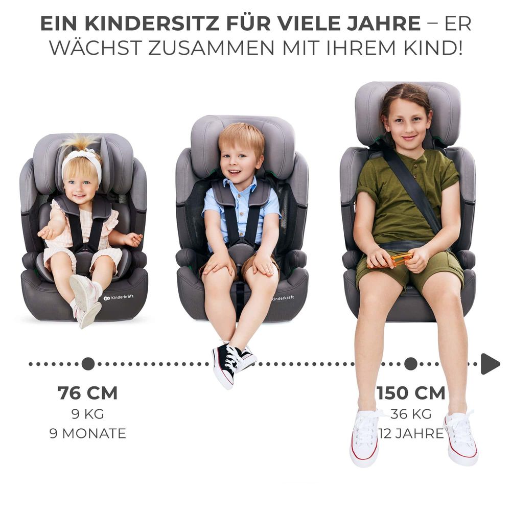Kinderkraft COMFORT UP i-Size - Autokindersitz - Autositz - 76-150 cm - R129 Norm - 5-Punkt-Gurt - EASY GROW System - Belüfteter Sitz - Happy Shapes