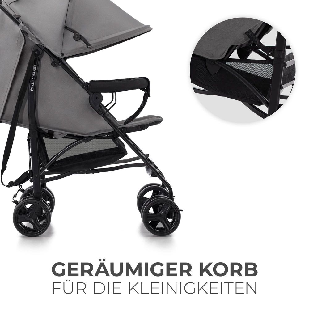 Kinderkraft TIK - Spazierbuggy Regenschirm - ultraleicht (6,5 kg) - zusammenklappbar - Liegeposition - nicht durchstoßbare Reifen - Grau