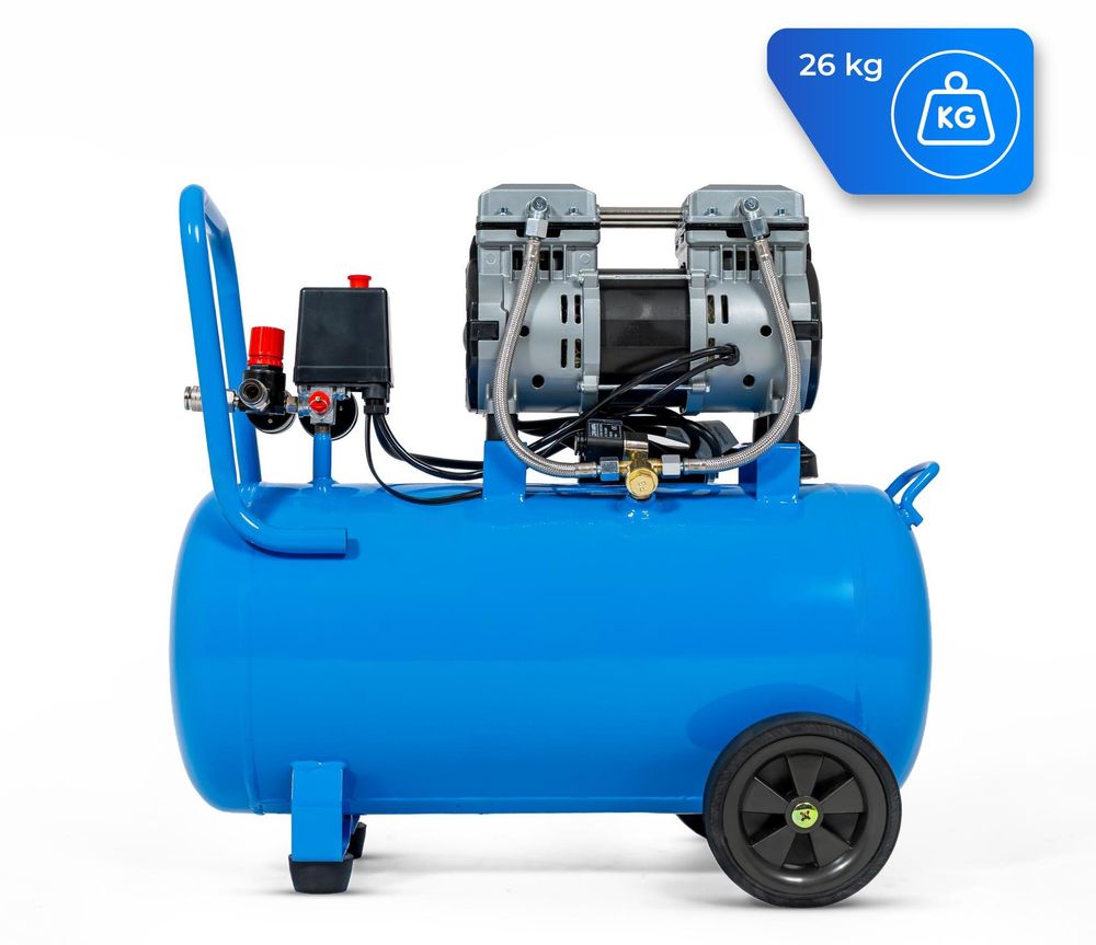 Ölfreier Luftkompressor HW-KBO-2T-50L 50 L 250 l/min 8 bar 2 Zylinder Gusseisen 1,5 kW 230 V für Werkstatt Garage