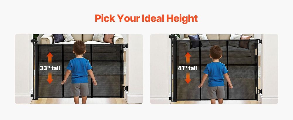 VEVOR Ausziehbares Babygitter, 870 mm hoch, bis zu 1800 mm breit ausziehbar, ausziehbares Gitter für Kinder oder Haustiere, Netzmaterial, einfach zu installieren für Innen Treppen, Türöffnungen, Flure, Spielzimmer, Schwarz, Schwarz-i, 4250x1060 mm