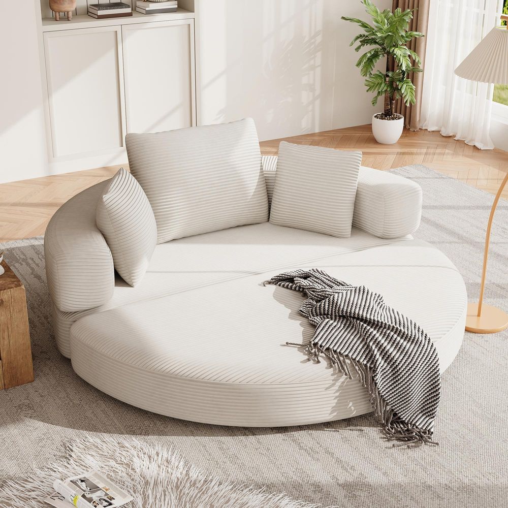 Merax Boneless Schlafsofa Polstersofa, modulares Klappsofabett mit Kissen, ovales Bodensofa aus Cordstoff, 2-in-1 Sofa Bett, Beige