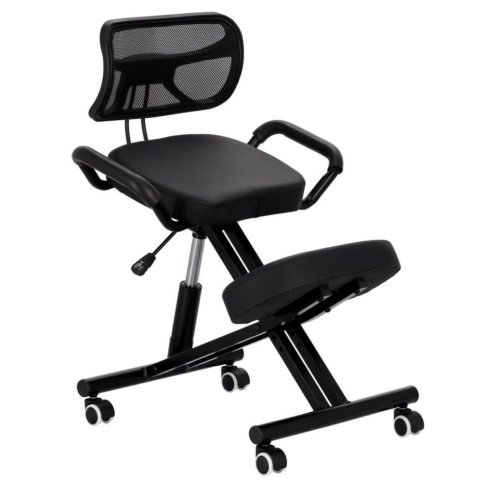 Klękosiad ergonomiczny z oparciem czarny do biura gabinet kosmetyczny SPA