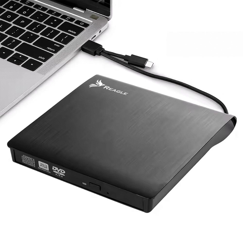 Externer CD DVD Brenner Laufwerk USB C USB A Adapter für Laptop PC MacBook Desktop Kompatibel mit Windows macOS Linux 5Gbps Slim Design Reagle