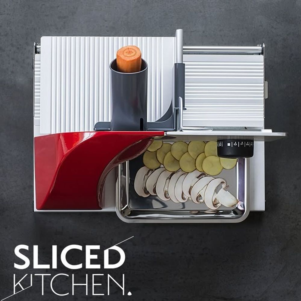 GRAEF M94 Allesschneider - Liebesapfel Rot - Sliced Kitchen - Vollmetall - MiniSlice-Aufsatz - Messerschärfer - Pflegeset