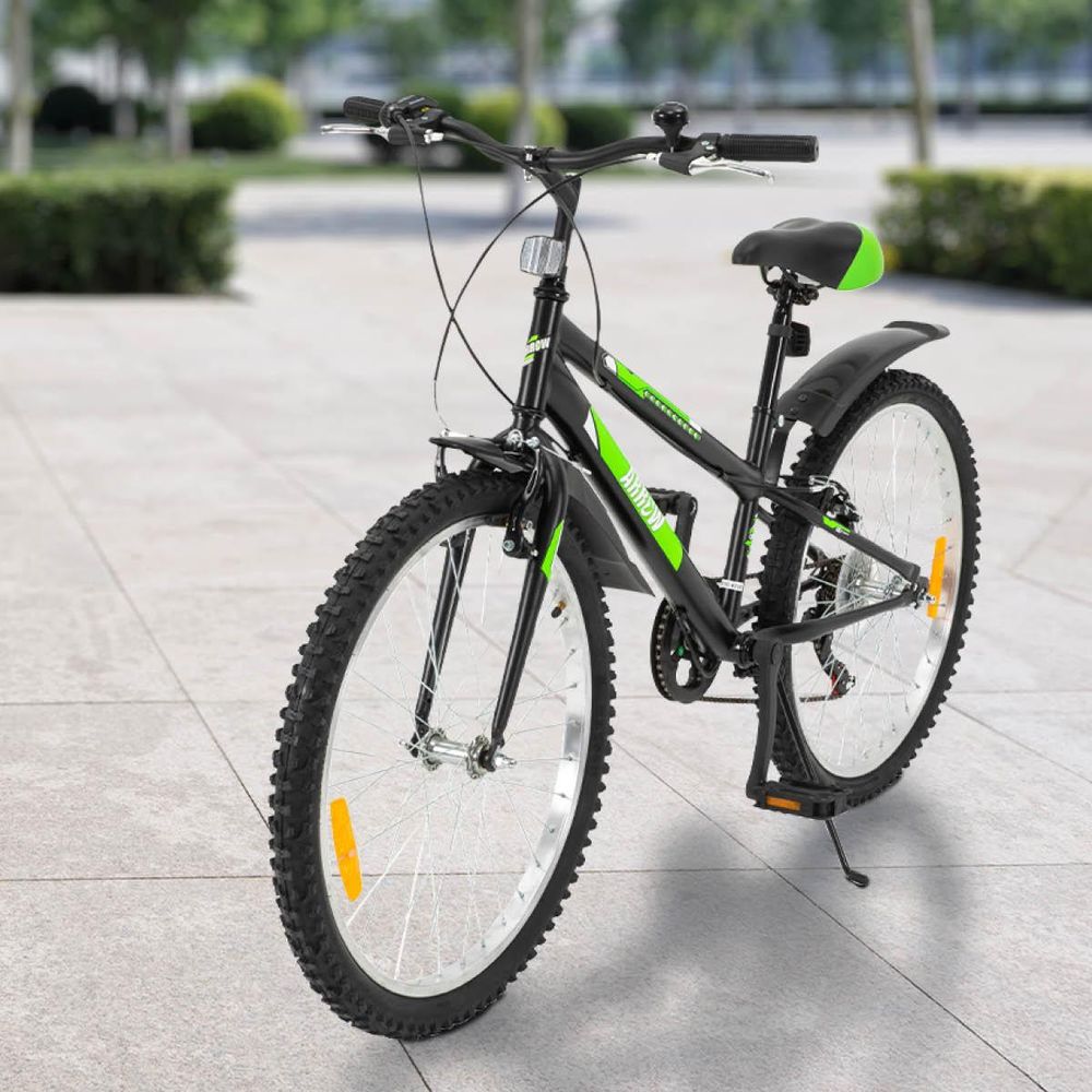 Actionbikes Kinderfahrrad Arrow 24 Zoll | Kinder Fahrrad- V-Brake Bremsen - Kettenschutz - Fahrradständer - Handschaltung - 8-12 Jahre (Schwarz/Grün)