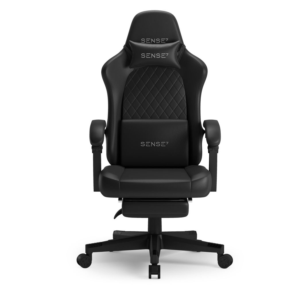 SENSE7 Devon Gaming Stuhl Kunstleder Schwarz - Ergonomischer Bürostuhl mit Fußstütze PC Schreibtischstuhl Zockerstuhl Leder 120 kg