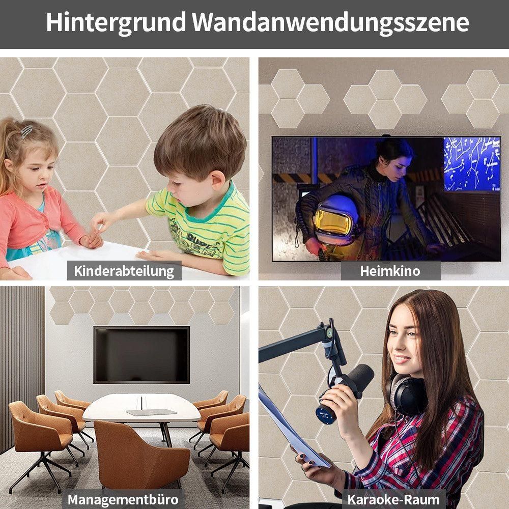 Akustikplatte 12 Stück Hexagonal Akustikplatten Selbstklebend, Hohe Dichte Wandpaneel, 30*30cm, Kamel