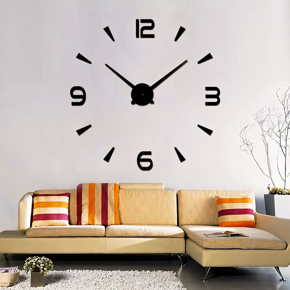 3D Wanduhr bis 130cm Wanduhren Groß Uhr Mute Decor Wandtattoo Modern Deko Geschenk Home Office Büro DIY Wohnwand Wohnzimmer Wand Design Schwarz Retoo