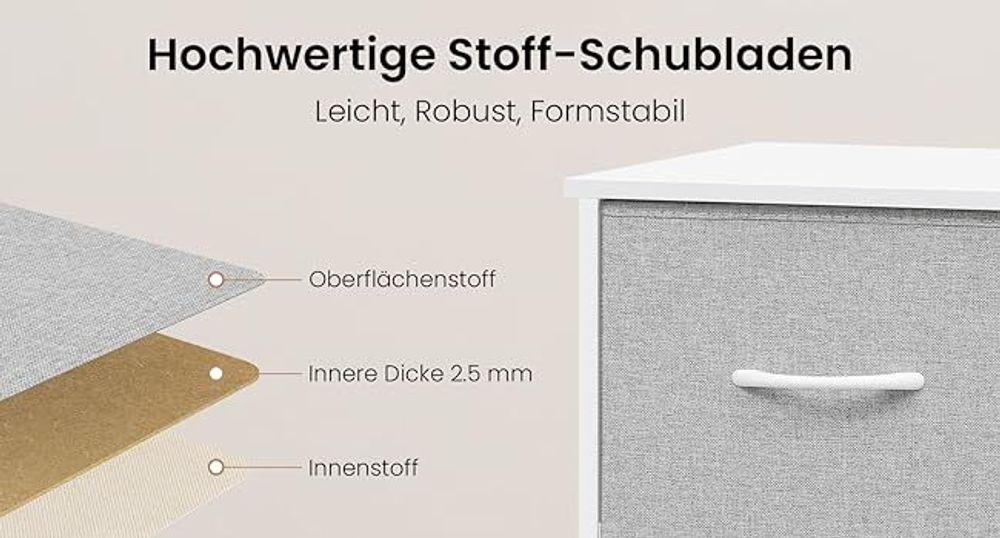 WOLTU Kommodenschrank 5 Schubladen, Metallrahmen Holzwerkstoff : Hellgrau Farbe: Hellgrau