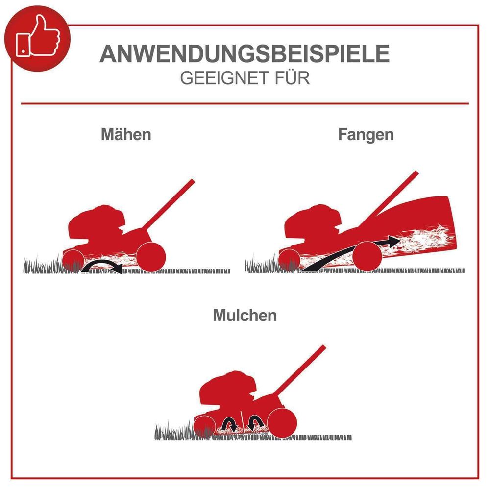 Das Bild zeigt die Keyfacts des Rasenmäher von Scheppach.