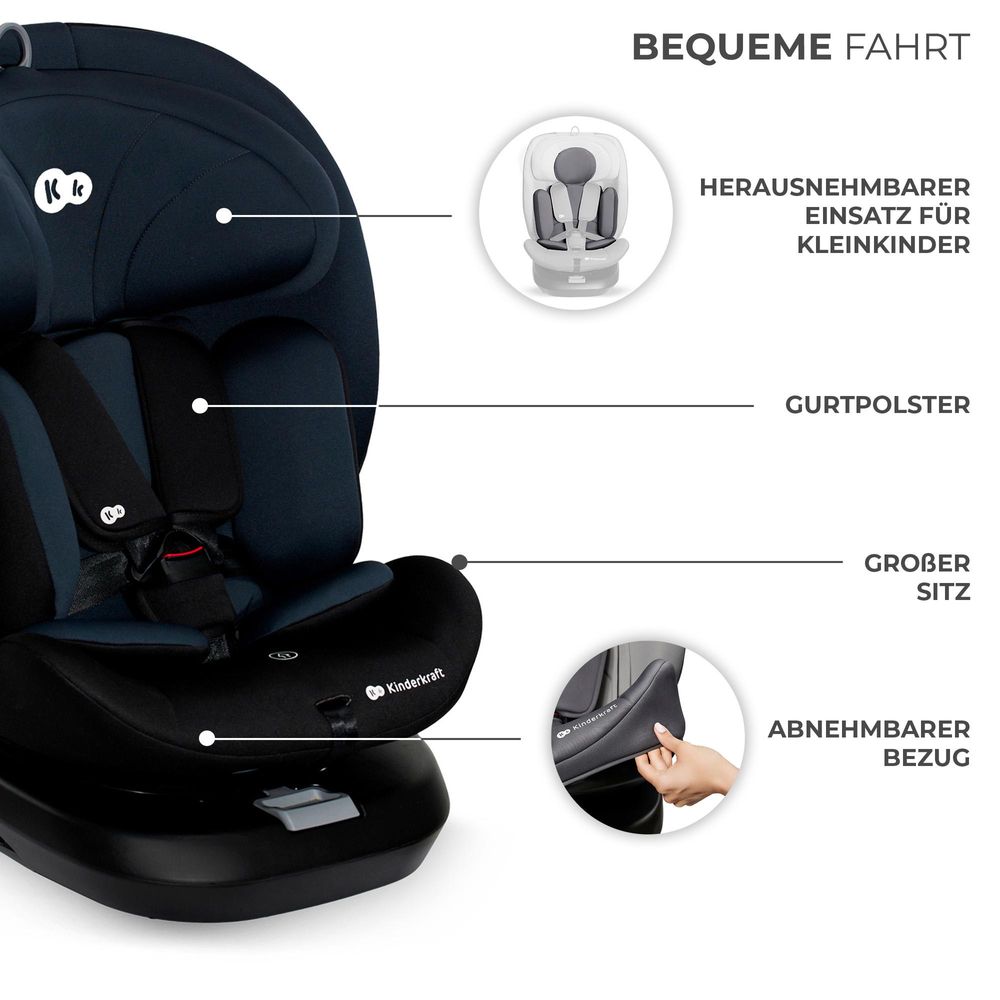 Kinderkraft I-GROW i-Size - Kindersitz 40-150 cm - 360° - RWF/FWF - H-GUARD - ISOFIX - TOP TETHER - 5-Punkt-Gurt - Verstellbare Kopfstütze - Schwarz