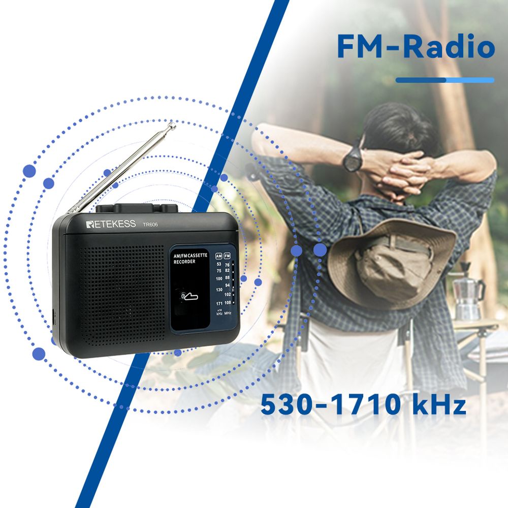 Retekess TR606 Tragbarer Kassettenspieler, FM-AM-Radio, Walkman-Kassettenrekorder, 3,5-mm-Kopfhöreranschluss, spielt alte Kassetten ab (schwarz)