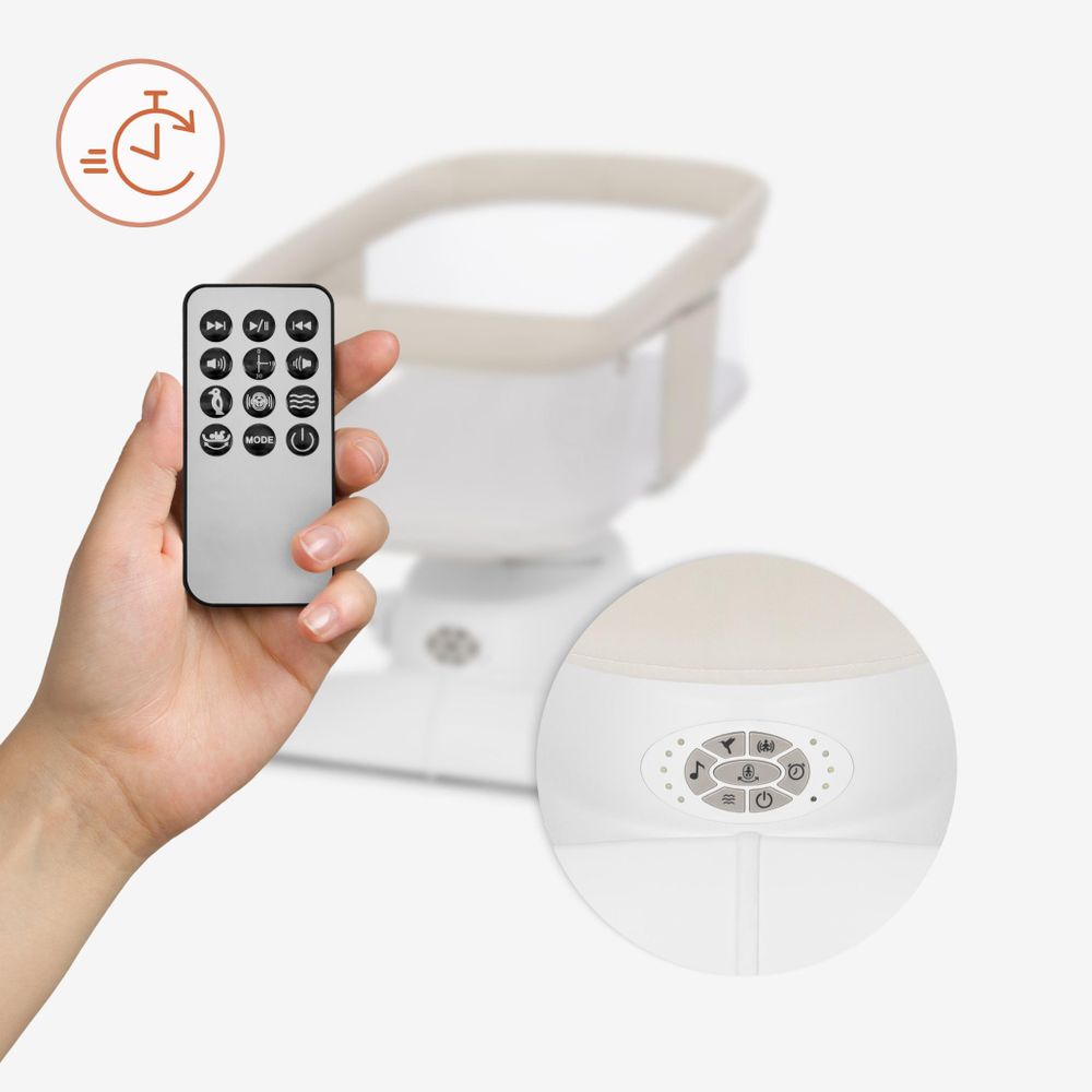 Lionelo Vivi Set: Dondolo elettrico per bambini con vaschetta, funzione culla, Bluetooth, sensore di movimento, telecomando, adatto da 0 a 9 kg