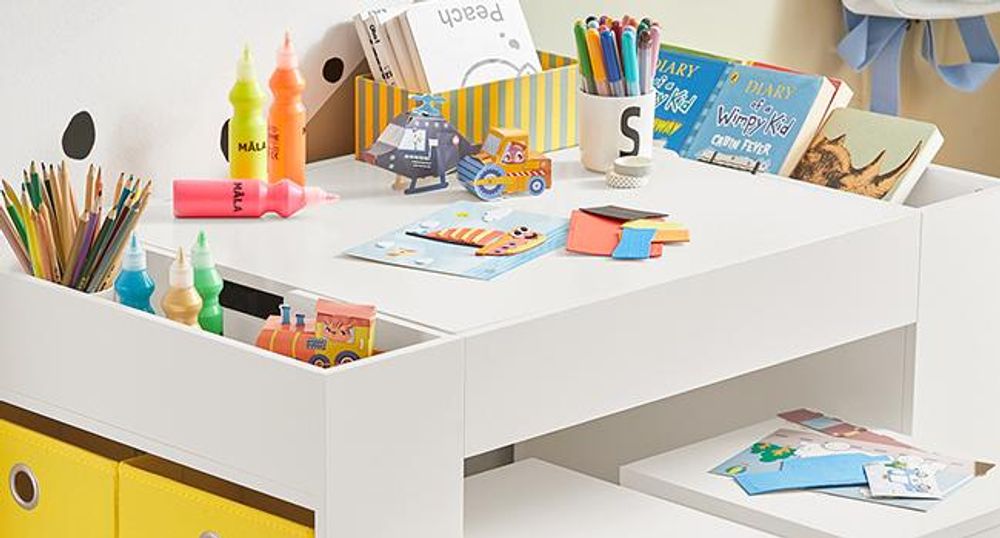 SoBuy Kindertisch mit 2 Stühlen Aufbewahrungsmöbel weiß skandinavisch KMB75-W