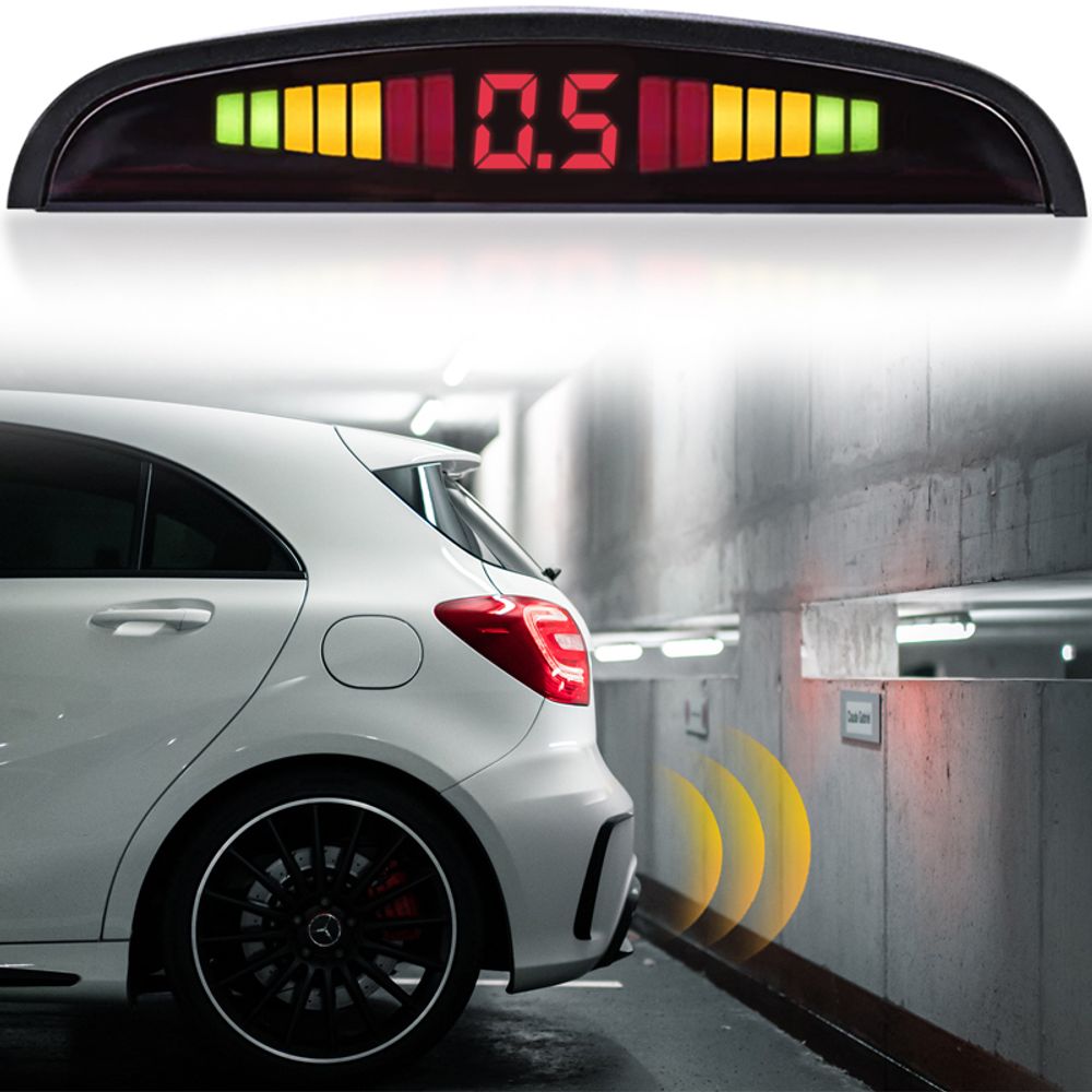 Einparkhilfe Auto Rückfahrwarner mit 4 Sensoren LED Anzeigen Akustische Einparkassistent Universal Parken Sensor System Einparkhilfe-Set zum Nachrüsten Retoo
