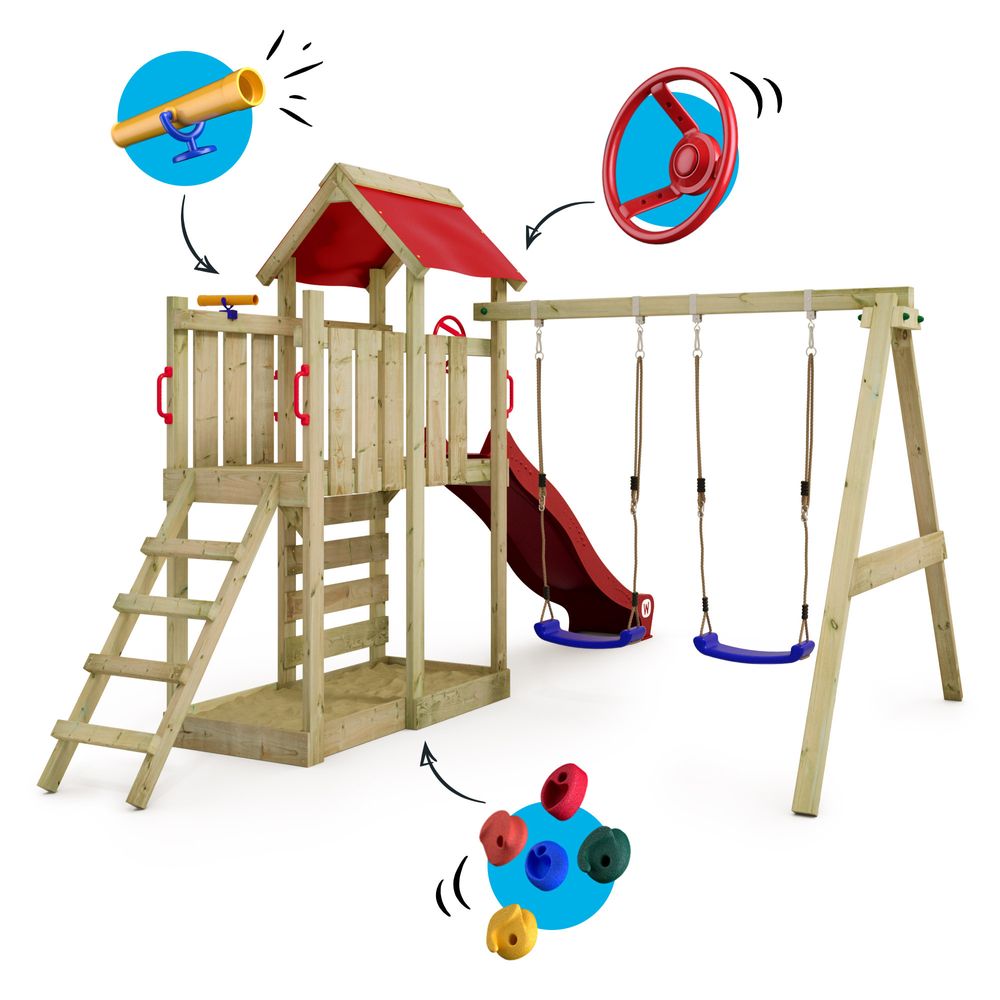 Spielturm Wickey MultiFlyer mit Schaukel und Rutsche in Rot