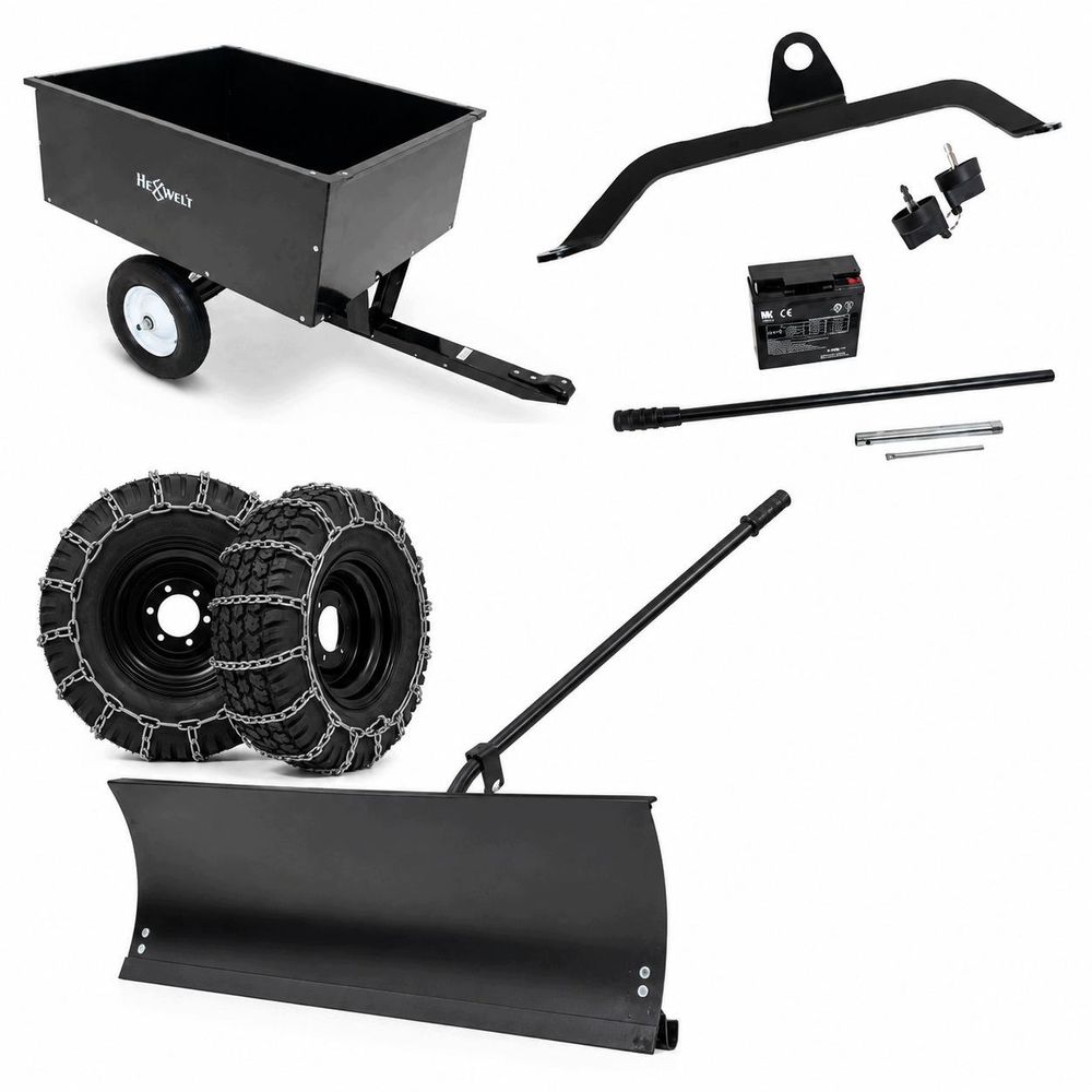 Trattorino tagliaerba - HEXWELT - taglio 97 cm 452 cm³ idrostatico cesto 250 L - HW-TR-452 - con lama da neve rimorchio e catene