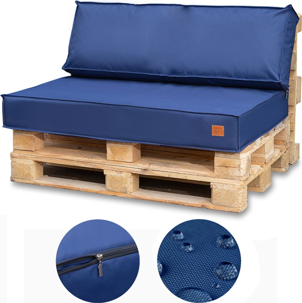 Palettenkissen 120 x 80 Set für Palettenmöbel Europaletten Sitzkissen EU Palettensofa komplett besteht aus 2 Teilen in Farbe: Marine