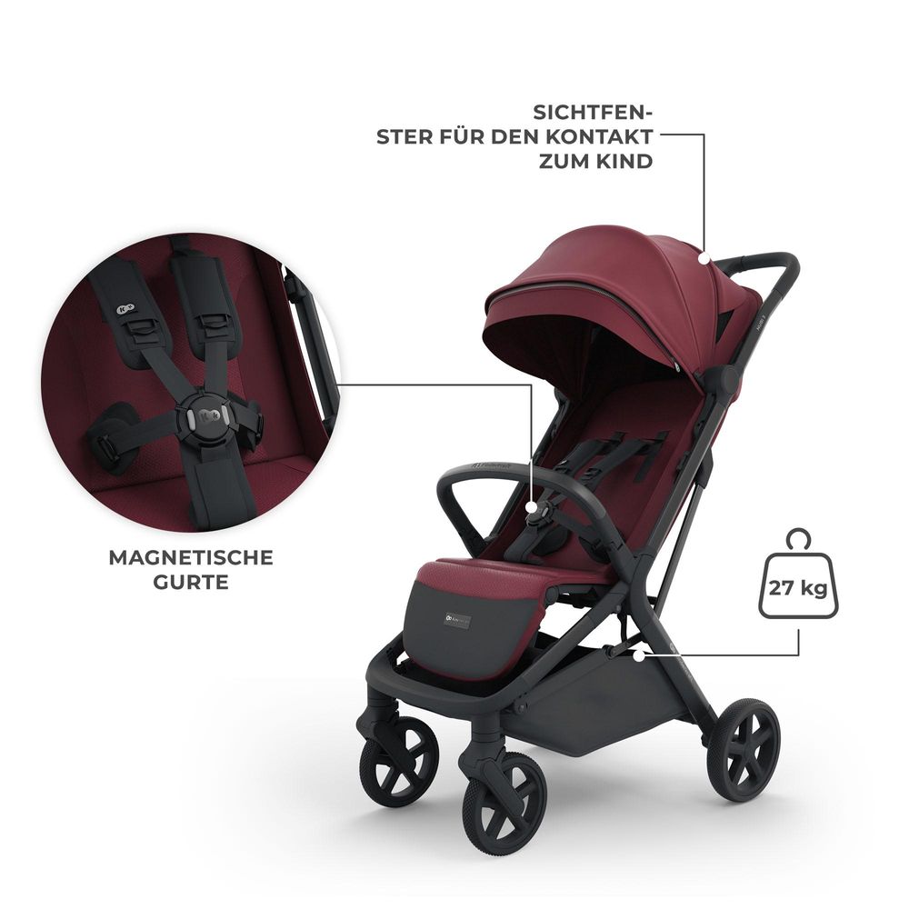 Kinderkraft NUBI 3 Buggy bis 22 kg – automatisch zusammenklappbar, große EVA-Räder, Mesh-Sitz, UPF50+ Verdeck - Burgund