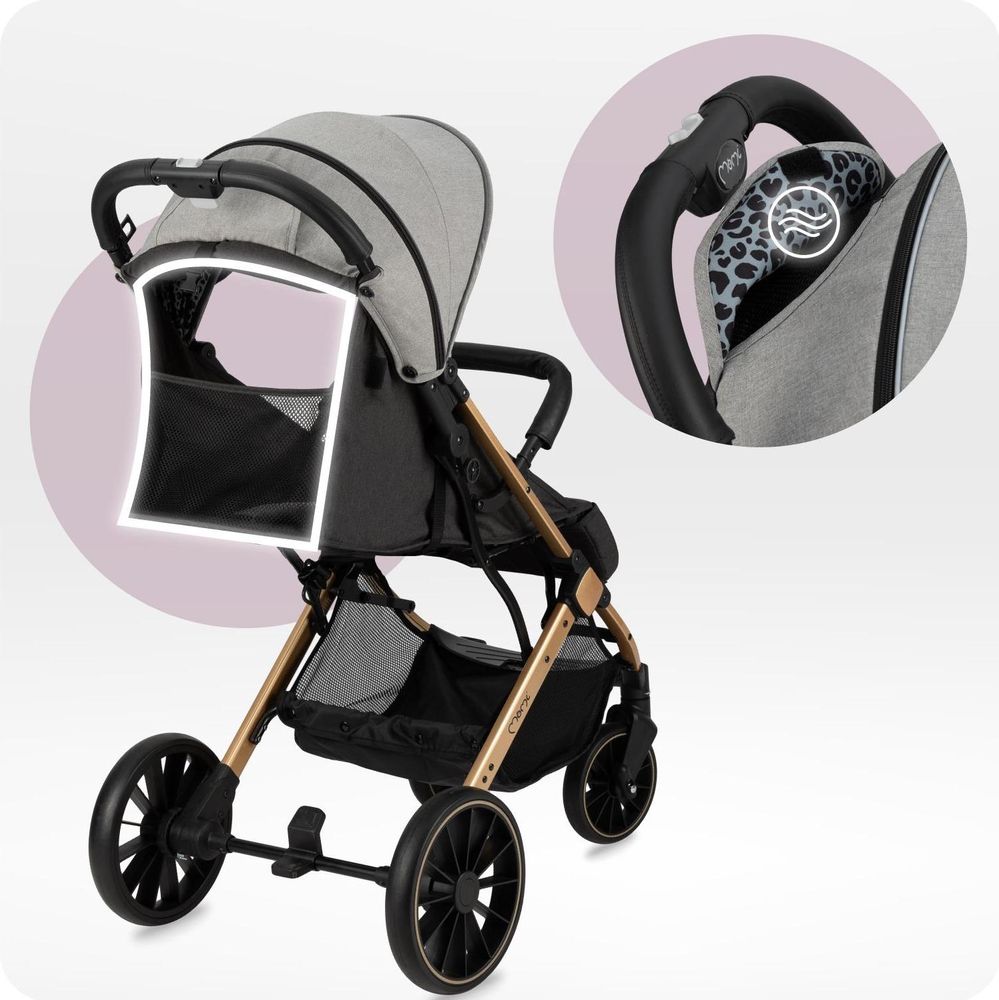 MoMi ESTELLE DAKAR Buggy Kinderwagen Bis zu 22 kg - Leicht, Moskitonetz, Schlafsack und Regenschutz - Grau
