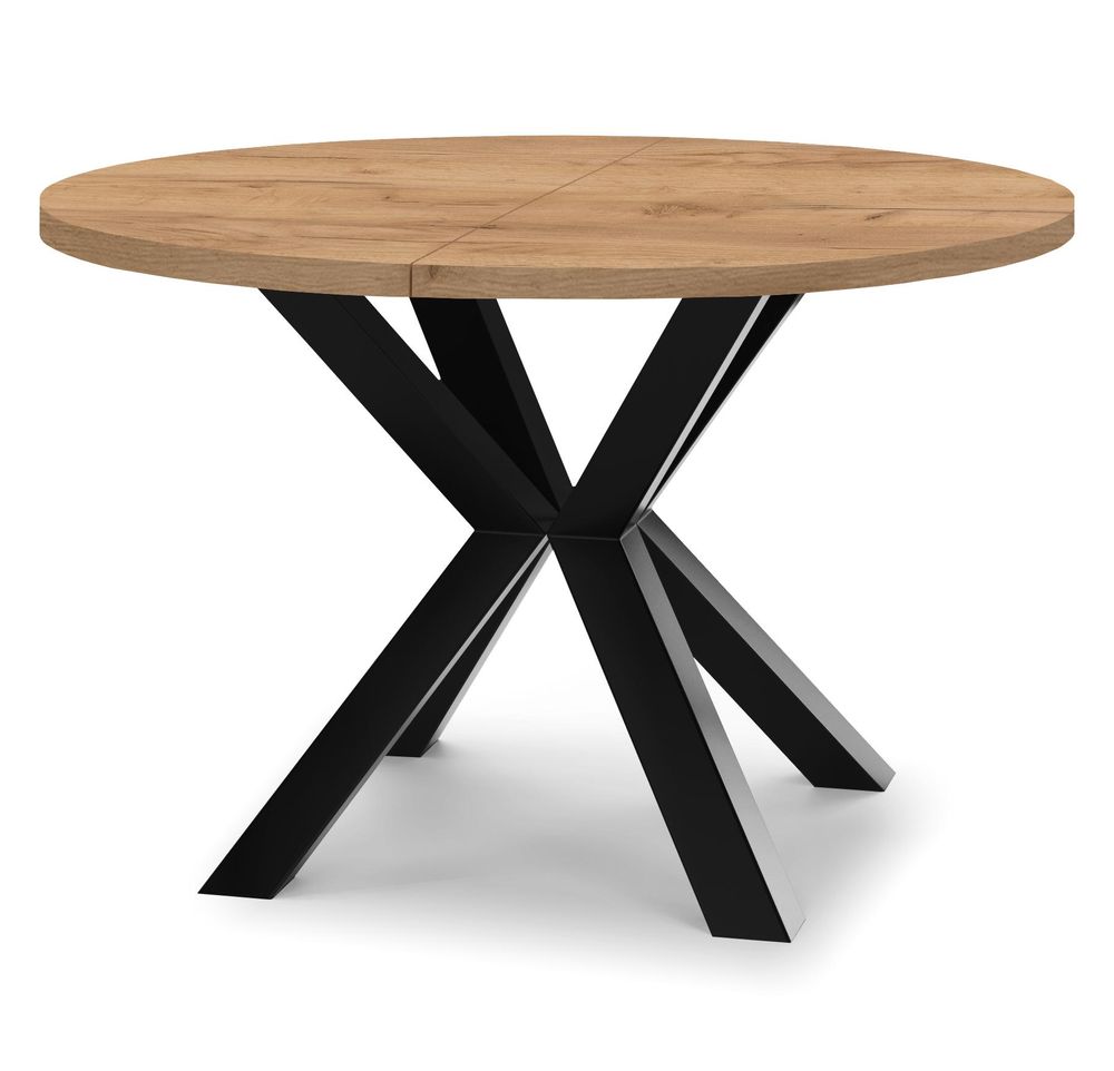 Dekori Runder Ausziehbarer Esstisch für Esszimmer Wohnzimmer RAL , Loft-Stil, Industriel Durchmesser: 90 / 140 cm, Farbe: Eiche Craft Gold / Schwarz