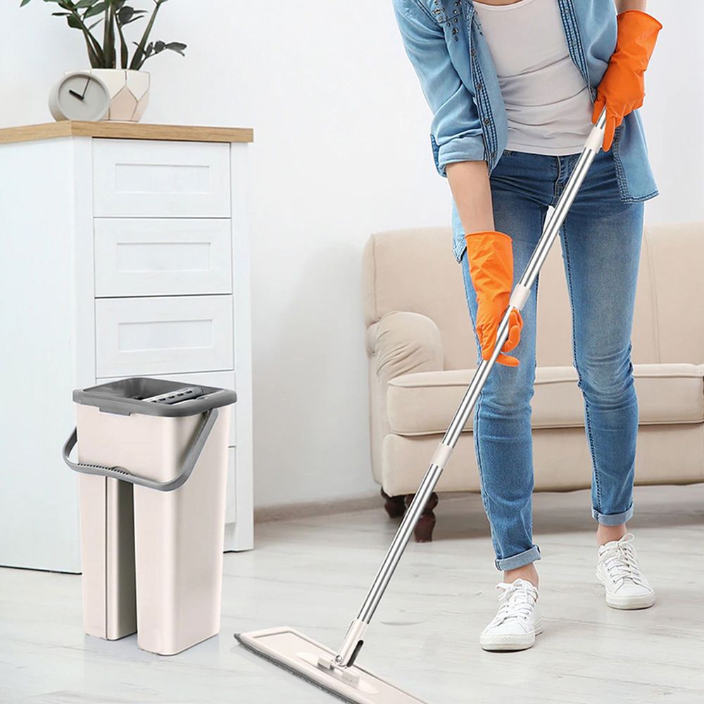 Bodenwischer Set mit Eimer und Profi Wischmopp Wischmop Teleskopstiel Flach Mopp Mop Clean Mikrofaser XL Wischbezug Alle Arten von Böden Retoo