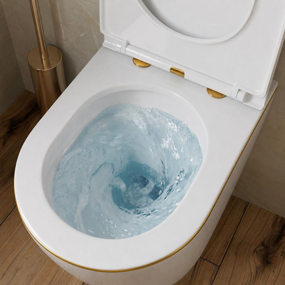 LAVITA Wand-WC Sofi Slim Gold Line|Hänge Toilette |mit Absenkautomatik & Metallscharniere | Toiletten Spülrandlos Hängend| Toilettenbecken | Weiß/Gold
