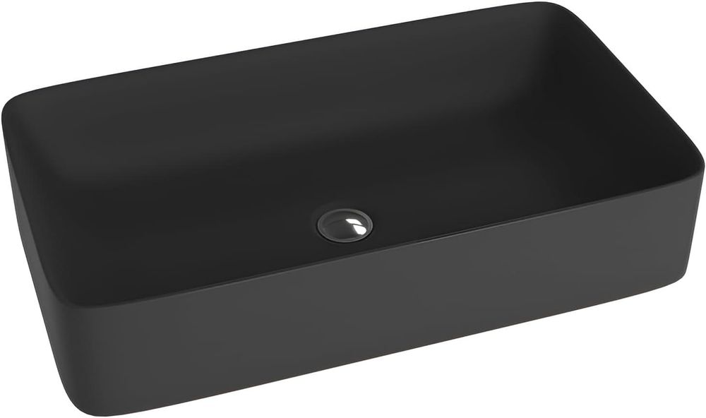 LAVITA Aufsatzwaschtisch Pasana Black| Aufsatzwaschbecken Rechteckig | Waschbecken Ohne Überlauf und Hahnloch | Aus hochwertigem Porzellan | Waschtisch | 60,5x34x11 cm | Schwarz Matt