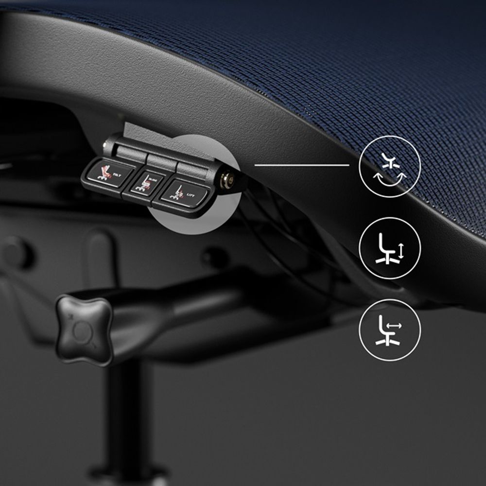 Diablo V-Commander Ergonomischer Bürostuhl Schreibtischstuhl Chefsessel 3D Armlehnen Verstellbare Kopfstütze & Sitzfläche Netzstof Farbe: Schwarz-Blue