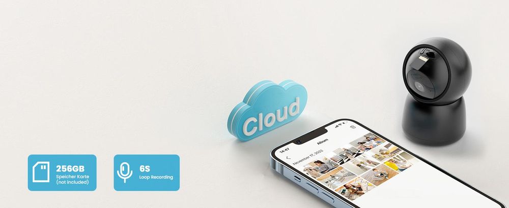 Überwachungskamera Innen, 2K Kamera Überwachung Innen, 360° WLAN Kamera Indoor, Zwei-Wege-Audio, 15M Nachtsicht, PIR Bewegungserkennung, Auto Tracking