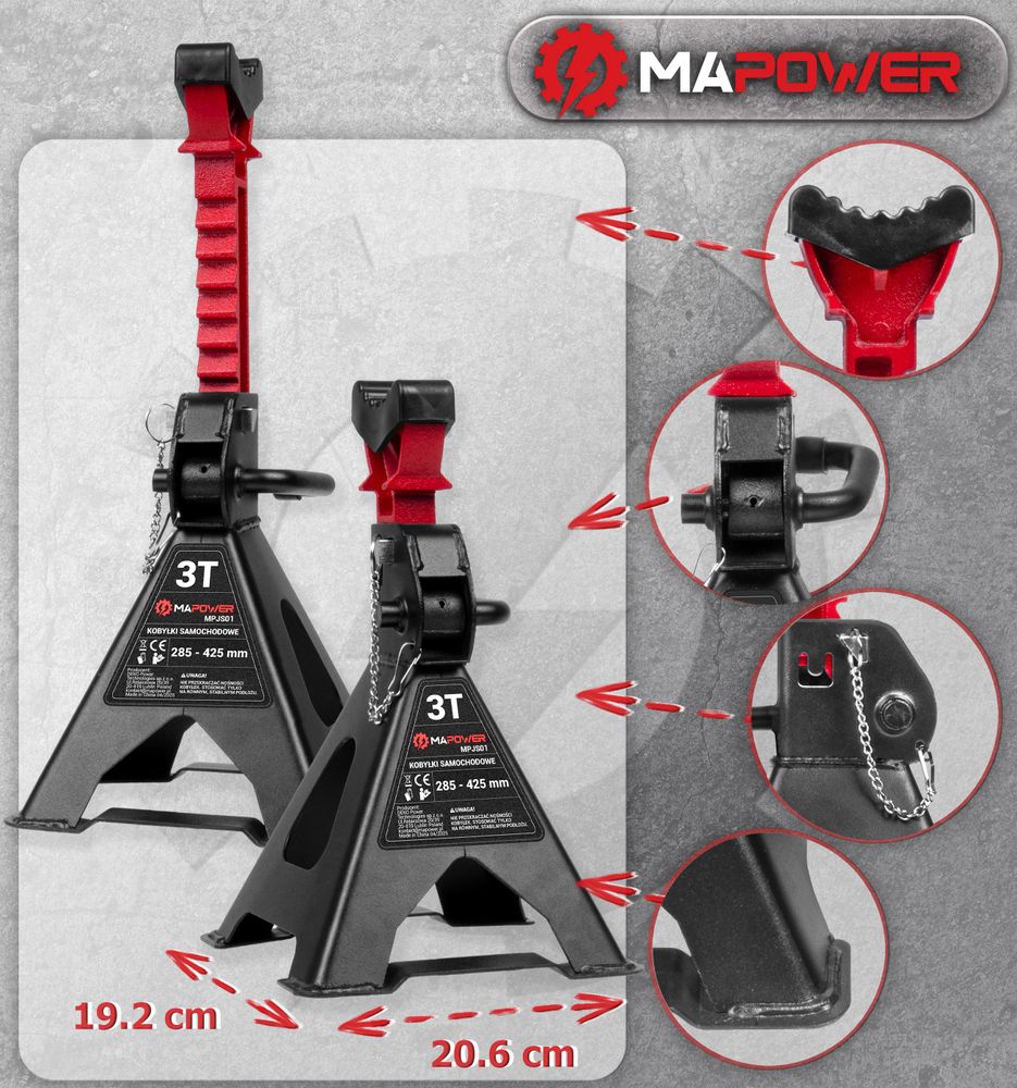 Kobyłki samochodowe MAPOWER podpory 285-425mm 3T