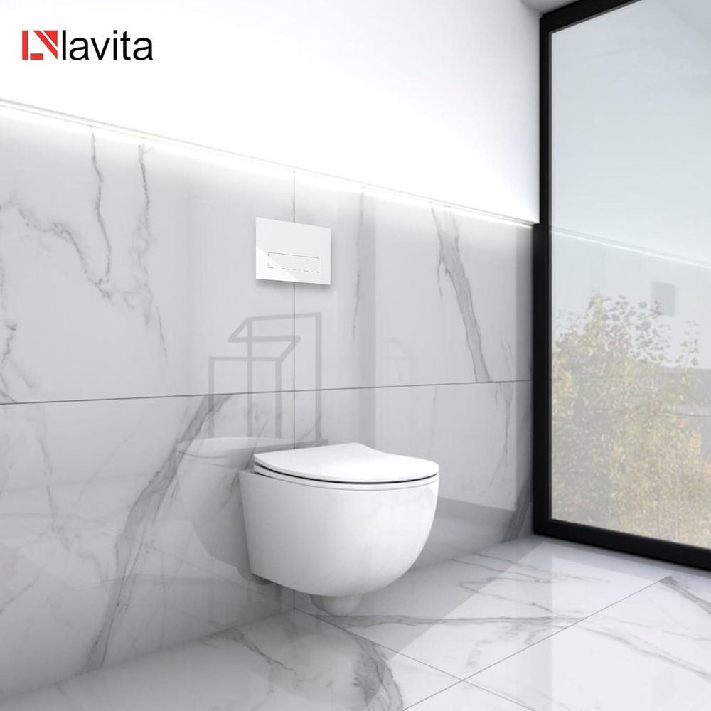 Lavita LAV 101 Vorwandelement für WC 40cm + Wand Hänge Tiefspül WC BRAVA Weiß Spülrandlos + Bedienplatte LAV 200.3.1 Weiß | Komplettset | Unterputz Spülkasten | Toilette Komplett Sett