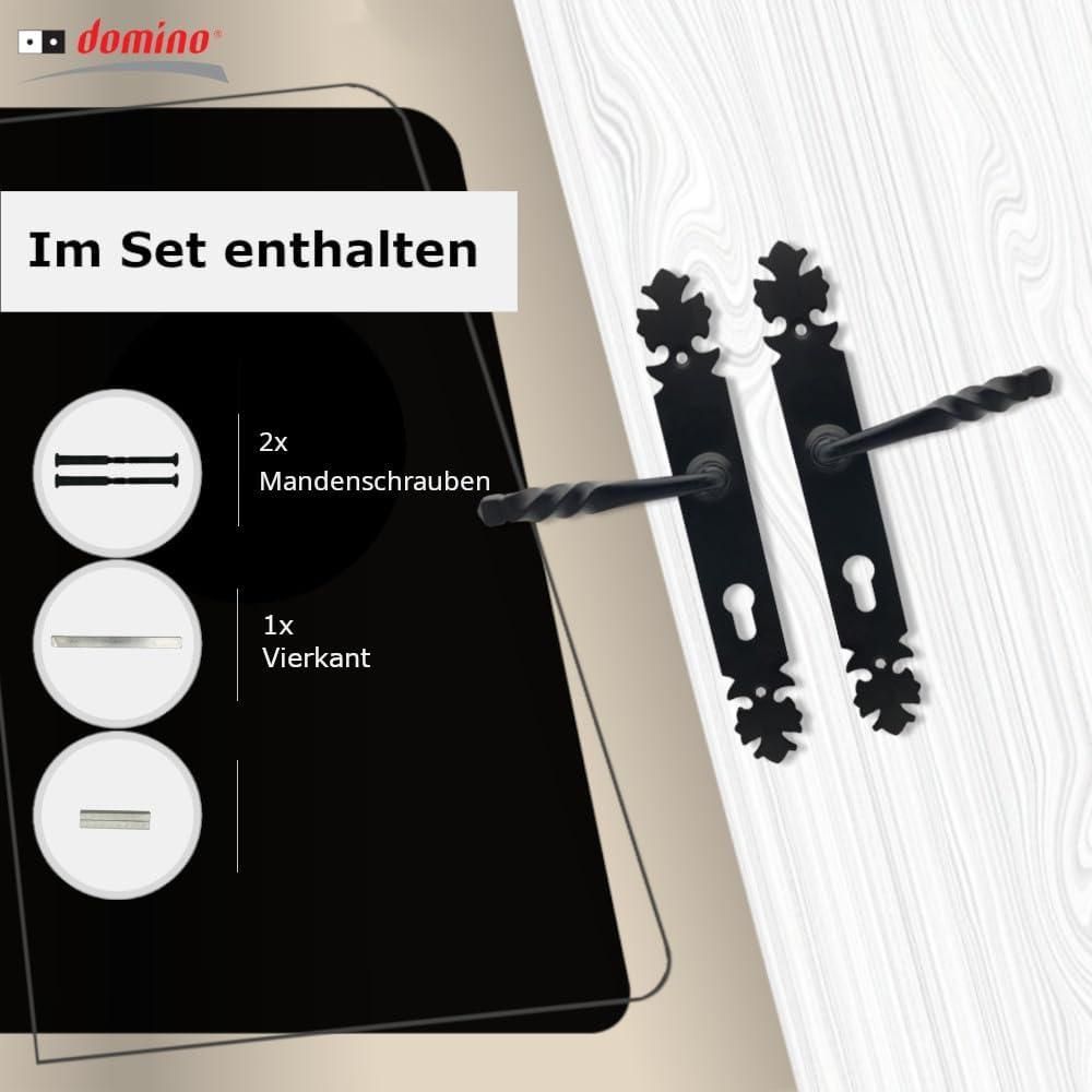 DOMINO Türgriff 72 Drückergarnitur PZ-Profilzylinder | Türklinke für Zimmertür, Bürotür, Kellertür & Innentür | L-Form | Stahl | Schwarz | HADES BLACK