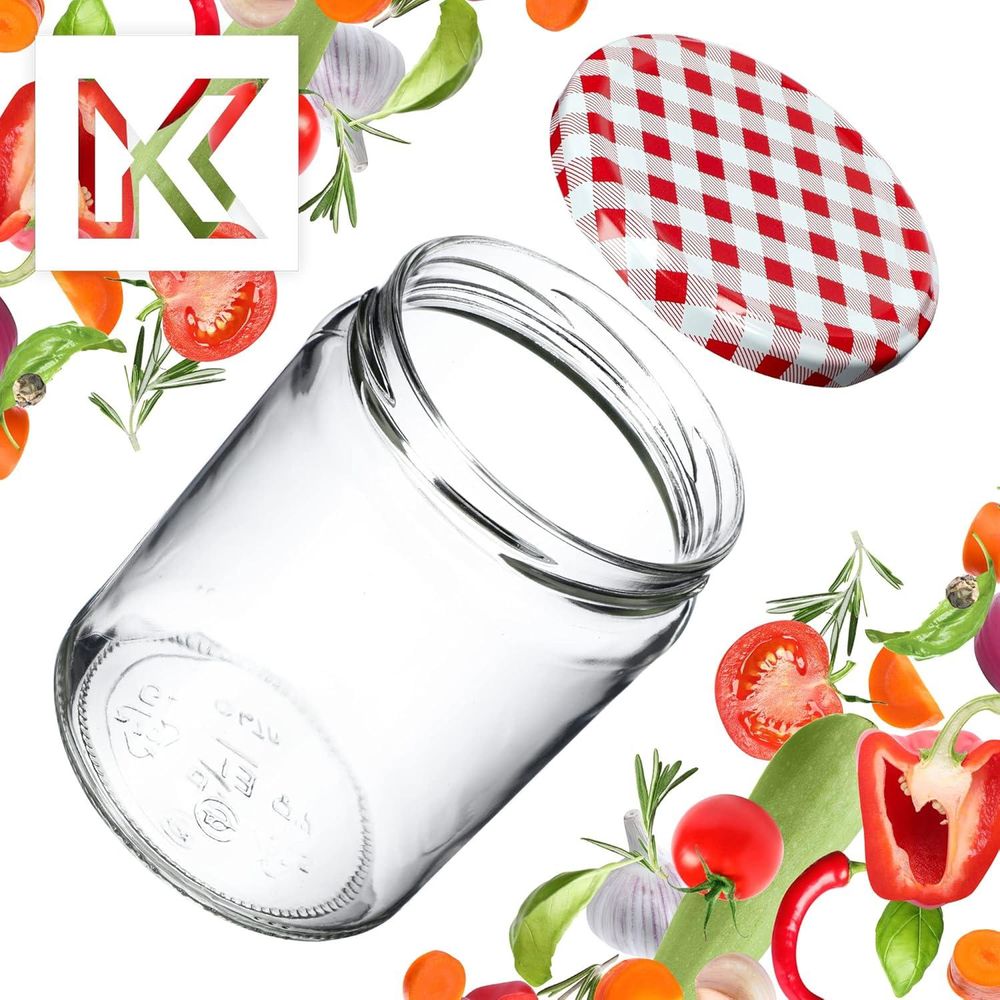 KADAX Einmachgläser mit Deckel "Maki", Marmeladengläser, Einweckgläser, 540 ml, Rot kariert, 24 Stück