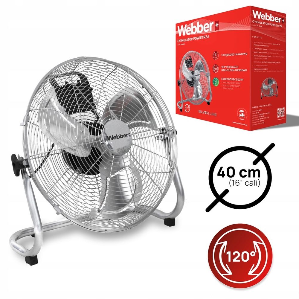 WEBBER Bodenventilator Luftzirkulator Ø40 cm – Leise & Leistungsstark, Großer Standventilator