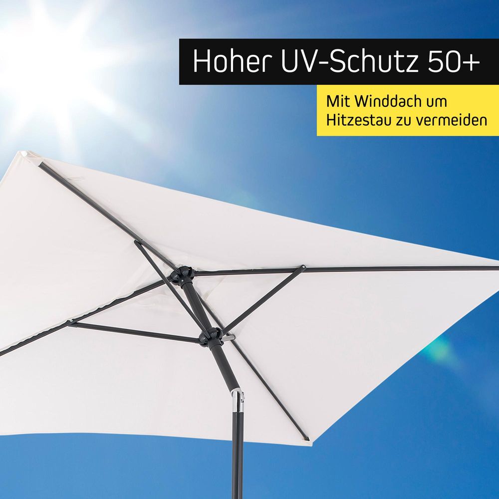 Sonnenschirm Balkon 2,3x1,3 m rechteckig knickbar mit Kurbel UV-Schutz grau paramondo parajuna