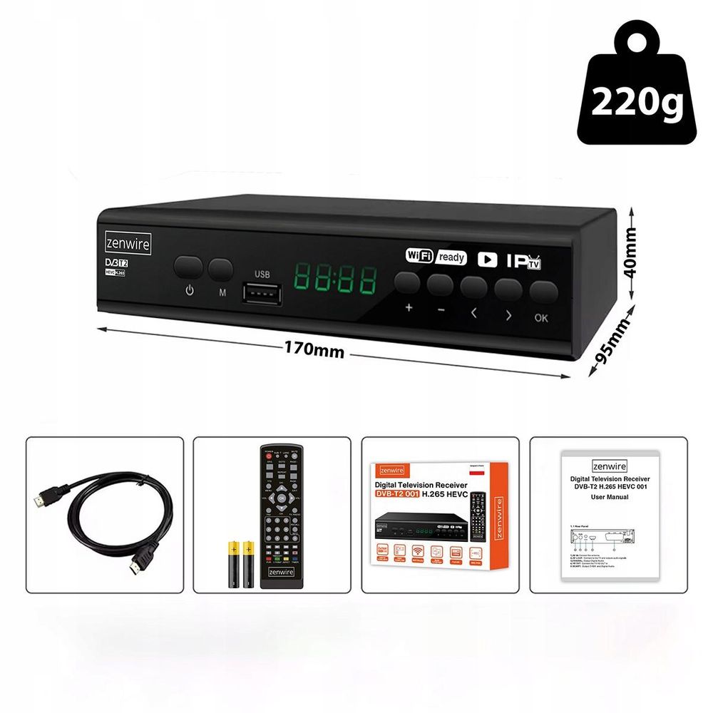 Satellitendecoder, ZENWIRE, Tuner, USB-Box, TV, DVB-T2 HEVC H.265 Full HD