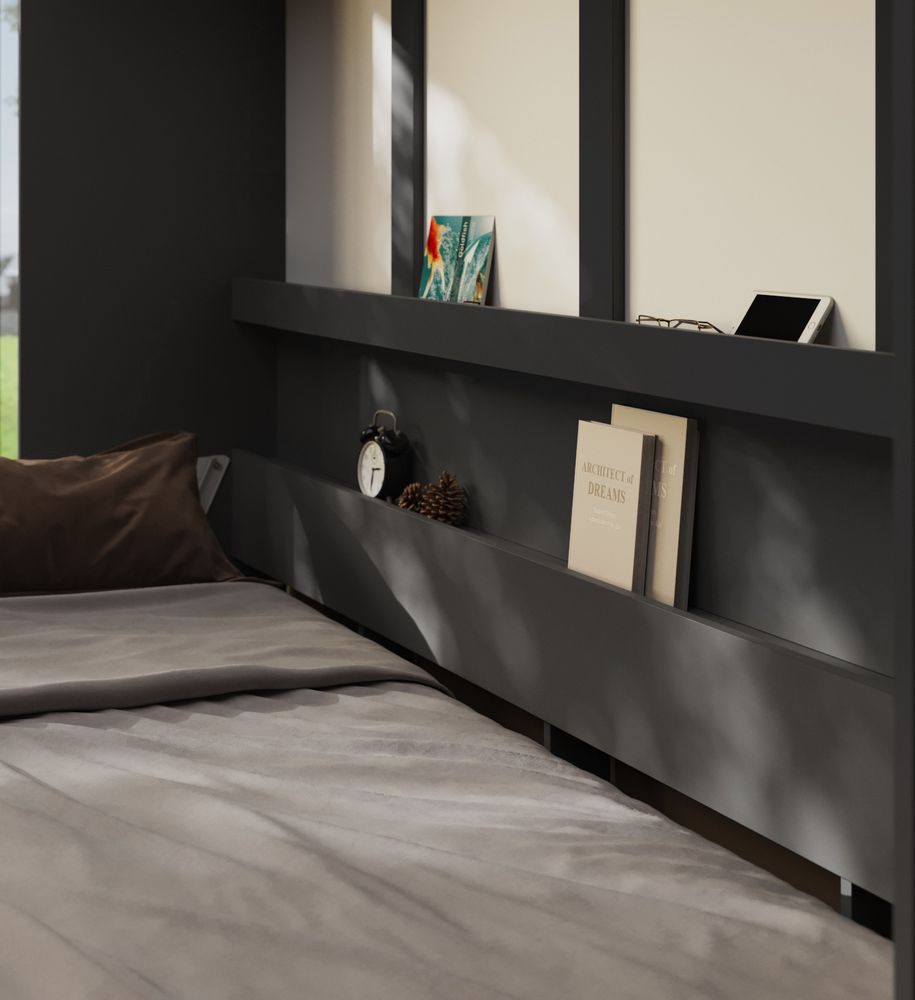 Schrankbett Standard 140x200 cm Horizontal Farbe Anthrazit Wandklappbett