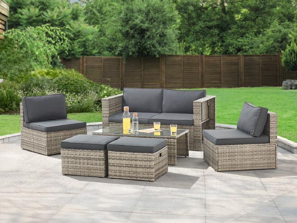 Juskys Polyrattan Gartenmöbel Set Salou - Lounge für 6 Personen, wetterfest - Grau