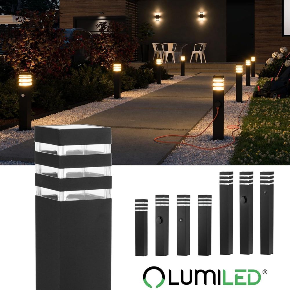 LUMILED Wegeleuchte Außen Pollerleuchte Außenstehleuchte Stehlampe mit Bewegungssensor PIR Gartenleuchte Wegelampe 80cm IP44 E27 Fassung max 13W