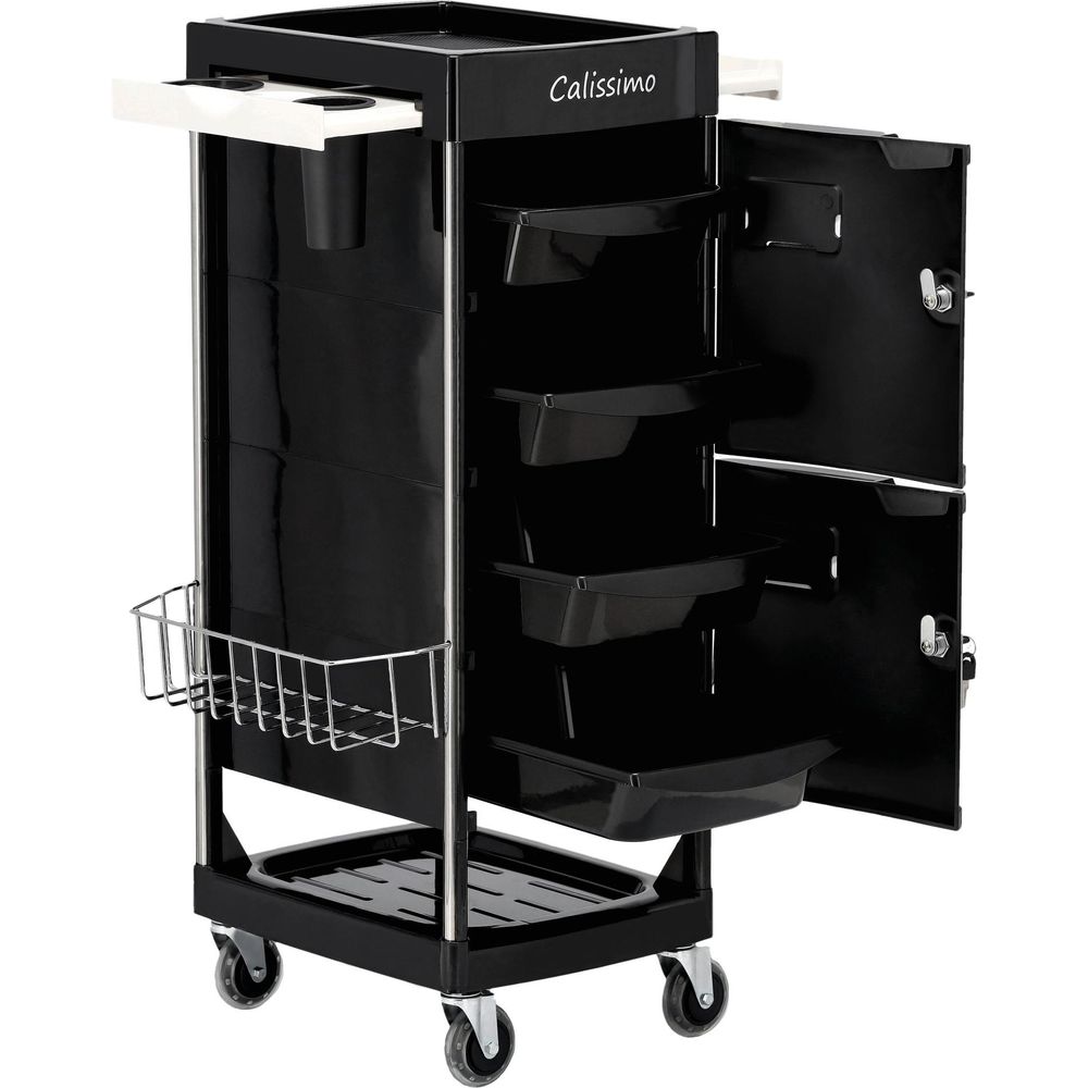 Carrello di servizio per parrucchieri X10-F con ruote, tavolino e mobiletto cassetti per tintura e