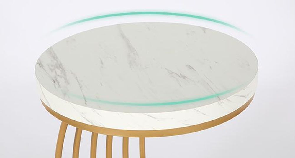 Tribesigns Goldener runder Beistelltisch: 2-stufiger Beistelltisch aus Kunstmarmor mit Ablagefläche, moderner Nachttisch in Weißgold, mit Metallrahmen