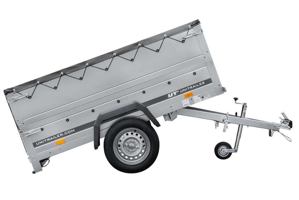 Przyczepka samochodowa 200x106 UNITRAILER GARDEN 200 KIPP z burtami BIS i pokrowcem szarym